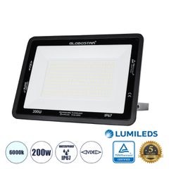 Επαγγελματικός Προβολέας LED 200W 25000lm 120° AC 220-240V - Αδιάβροχος IP67 - Μ38 x Π4 x Υ28cm - Μαύρο - Ψυχρό Λευκό 6000K - LUMILEDS Chips - TÜV Rheinland Certified - 5 Years Warranty