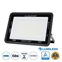 Επαγγελματικός Προβολέας LED 150W 18750lm 120° AC 220-240V - Αδιάβροχος IP67 - Μ32 x Π4 x Υ23cm - Μαύρο - Ψυχρό Λευκό 6000K - LUMILEDS Chips - TÜV Rheinland Certified - 5 Years Warranty