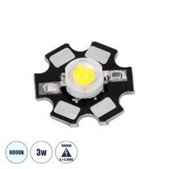 High Power Star LED - Υψηλής Ισχύος Star LED 3W DC 3.2V Ψυχρό Λευκό 6000K Φ2 x Υ0.6cm - 2 Χρόνια Εγγύηση