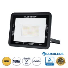 Επαγγελματικός Προβολέας LED 100W 11500lm 120° AC 220-240V - Αδιάβροχος IP67 - Μ27 x Π4 x Υ21cm - Μαύρο - Θερμό Λευκό 2700K - LUMILEDS Chips - TÜV Rheinland Certified - 5 Years Warranty