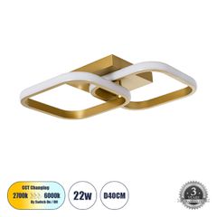 Φωτιστικό Οροφής Design LED CCT 22W 2640lm 300° AC 220-240V - Εναλλαγή Φωτισμού μέσω Διακόπτη On/Off All In One Ψυχρό 6000k+Φυσικό 4500k+Θερμό 2700k Μ40 x Π24 x Υ7cm - Χρυσό Βούρτσας
