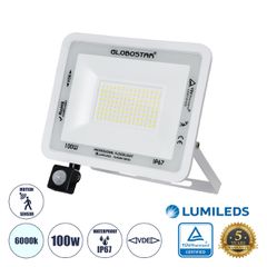 Επαγγελματικός Προβολέας LED 100W 12500lm 120° AC 220-240V με Ενσωματωμένο Ρυθμιζόμενο Αισθητήρα Κίνησης PIR - Αδιάβροχος IP67 - Μ25 x Π6.5 x Υ27.5cm - Λευκό - Ψυχρό Λευκό 6000K - LUMILEDS Chips - TÜV