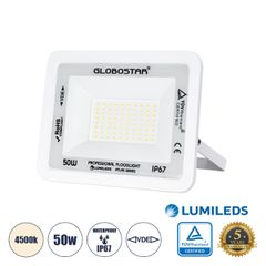 Επαγγελματικός Προβολέας LED 50W 6000lm 120° AC 220-240V - Αδιάβροχος IP67 - Μ21 x Π3.5 x Υ16cm - Λευκό - Φυσικό Λευκό 4500K - LUMILEDS Chips - TÜV Rheinland Certified - 5 Years Warranty