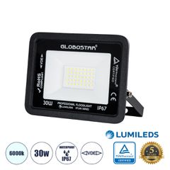 Επαγγελματικός Προβολέας LED 30W 3750lm 120° AC 220-240V - Αδιάβροχος IP67 - Μ16 x Π2.5 x Υ12.5cm - Μαύρο - Ψυχρό Λευκό 6000K - LUMILEDS Chips - TÜV Rheinland Certified - 5 Years Warranty