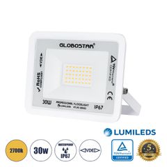 Επαγγελματικός Προβολέας LED 30W 3450lm 120° AC 220-240V - Αδιάβροχος IP67 - Μ16 x Π2.5 x Υ12.5cm - Λευκό - Θερμό Λευκό 2700K - LUMILEDS Chips - TÜV Rheinland Certified - 5 Years Warranty