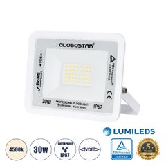 Επαγγελματικός Προβολέας LED 30W 3600lm 120° AC 220-240V - Αδιάβροχος IP67 - Μ16 x Π2.5 x Υ12.5cm - Λευκό - Φυσικό Λευκό 4500K - LUMILEDS Chips - TÜV Rheinland Certified - 5 Years Warranty