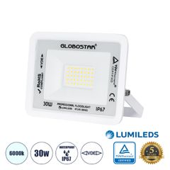 Επαγγελματικός Προβολέας LED 30W 3750lm 120° AC 220-240V - Αδιάβροχος IP67 - Μ16 x Π2.5 x Υ12.5cm - Λευκό - Ψυχρό Λευκό 6000K - LUMILEDS Chips - TÜV Rheinland Certified - 5 Years Warranty