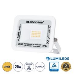 Επαγγελματικός Προβολέας LED 20W 2300lm 120° AC 220-240V - Αδιάβροχος IP67 - Μ12 x Π2.5 x Υ9.5cm - Λευκό - Θερμό Λευκό 2700K - LUMILEDS Chips - TÜV Rheinland Certified - 5 Years Warranty