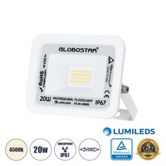 Επαγγελματικός Προβολέας LED 20W 2400lm 120° AC 220-240V - Αδιάβροχος IP67 - Μ12 x Π2.5 x Υ9.5cm - Λευκό - Φυσικό Λευκό 4500K - LUMILEDS Chips - TÜV Rheinland Certified - 5 Years Warranty