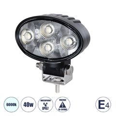 E4 Mark Vehicle & Forklift Work Lights - Φώτα Εργασίας για Οχήματα Περονοφόρα - Κλάρκ LED 40W DC 10-30V Αδιάβροχο IP67 Ψυχρό Λευκό 6000K Μ10 x Π6 x Υ9cm