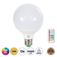 Λάμπα LED E27 G95 Γλόμπος 12W 780lm 260° AC 220-240V IP20 Φ9.5 x Υ14cm - Εναλλαγή Φωτισμού μέσω Τηλεχειριστηρίου - Πολύχρωμο RGB+WW - 2 Years Warranty