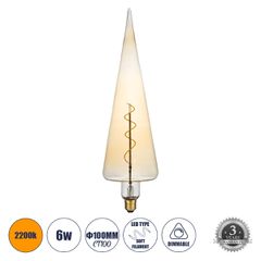 Λάμπα LED Soft S Spiral Filament E27 CT100 SPEAR Γλόμπος 6W 420lm 360° AC 220-240V IP20 Φ10 x Υ28cm Ultra Θερμό Λευκό 2200K με Μελί Γυαλί - Dimmable - 3 Years Warranty