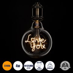 Λάμπα LED Ultra Thin Soft S Spiral Letter Filament E27 G125 LOVE YOU Γλόμπος 4W 340lm 360° AC 220-240V IP20 Φ12.5 x Υ18cm Ultra Θερμό Λευκό 2200K με Διάφανο Γυαλί - Dimmable - 3 Years Warranty
