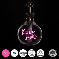 Λάμπα LED Ultra Thin Soft S Spiral Letter Filament E27 G125 KISS ME Γλόμπος 4W 340lm 360° AC 220-240V IP20 Φ12.5 x Υ18cm Ροζ με Διάφανο Γυαλί - Dimmable - 3 Years Warranty