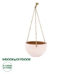 Κρεμαστό Πήλινο Κεραμικό Κασπώ Γλάστρα - Flower Pot Κεραμιδί με Λευκό Φ19.5cm x Υ11.5cm