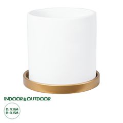 Πήλινο Κεραμικό Κασπώ Γλάστρα - Flower Pot Λευκό με Χρυσό Φ15cm x Υ15cm