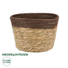 Διακοσμητικό Πλεκτό Καλάθι - Κασπώ Γλάστρα - Flower Pot Μπεζ με Καφέ Φ22cm x Υ15cm