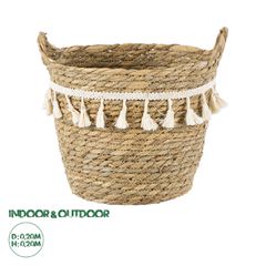 Διακοσμητικό Πλεκτό Καλάθι - Κασπώ Γλάστρα - Flower Pot Μπεζ με Μακραμέ Φ20cm x Υ20cm