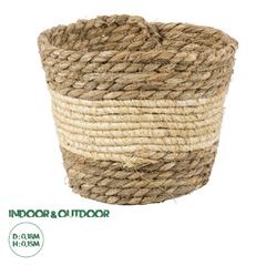 Διακοσμητικό Πλεκτό Καλάθι - Κασπώ Γλάστρα - Flower Pot Μπεζ με Λευκό Φ18cm x Υ15cm