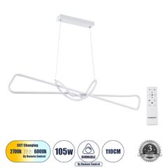 Κρεμαστό Φωτιστικό Οροφής Design LED CCT 105W 11760lm 300° AC 220-240V - Εναλλαγή Φωτισμού μέσω Τηλεχειριστηρίου All In One Ψυχρό 6000k+Φυσικό 4500k+Θερμό 2700k Dimmable Μ110 x Π17 x Υ17.5cm - Λευκό -