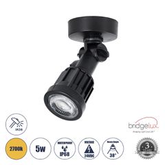 Επιφανειακό Φωτιστικό Σποτ Κήπου LED 5W 650lm 38° DC 24V IP68 Υψηλής Αντοχής ABS IK06 Φ7 x Υ14.5cm - Θερμό Λευκό 2700K Dimmable - Μαύρο - Bridgelux Chip - 3 Years Warranty