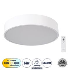 Πλαφονιέρα Οροφής LED CCT 67W 7370lm 120° AC 220-240V - Εναλλαγή Φωτισμού μέσω Τηλεχειριστηρίου All In One Ψυχρό 6000k+Φυσικό 4500k+Θερμό 2700k Dimmable Φ40cm - Λευκό - 3 Years Warranty