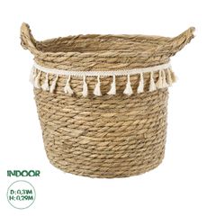 Διακοσμητικό Πλεκτό Καλάθι - Κασπώ Γλάστρα - Flower Pot Μπεζ με Μακραμέ Φ31cm x Υ29cm