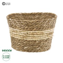 Διακοσμητικό Πλεκτό Καλάθι - Κασπώ Γλάστρα - Flower Pot Μπεζ με Λευκό Φ22cm x Υ15cm