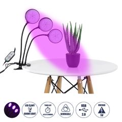 Grow Light Full Spectrum LED Φωτιστικό Ανάπτυξης Φυτών Γλάστρας με 3 Κινούμενες Κεφαλές & Βάση Clip SMD 2835 15W 160° DC 5V IP20 με Dimmer & Timer Εσωτερικού Χώρου για Κάλυψη Επιφάνειας 1m x 1m Πλήρου