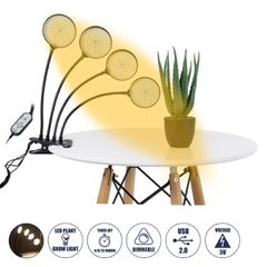 Grow Light Hydro Spectrum LED Φωτιστικό Ανάπτυξης Υδροπονικών Φυτών Γλάστρας με 4 Κινούμενες Κεφαλές & Βάση Clip SMD 2835 20W 160° DC 5V IP20 με Dimmer & Timer Εσωτερικού Χώρου για Κάλυψη Επιφάνειας 1