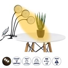 Grow Light Hydro Spectrum LED Φωτιστικό Ανάπτυξης Υδροπονικών Φυτών Γλάστρας με 3 Κινούμενες Κεφαλές & Βάση Clip SMD 2835 15W 160° DC 5V IP20 με Dimmer & Timer Εσωτερικού Χώρου για Κάλυψη Επιφάνειας 1