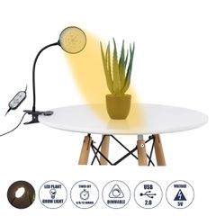 Grow Light Hydro Spectrum LED Φωτιστικό Ανάπτυξης Υδροπονικών Φυτών Γλάστρας με 1 Κινούμενη Κεφαλή & Βάση Clip SMD 2835 5W 160° DC 5V IP20 με Dimmer & Timer Εσωτερικού Χώρου για Κάλυψη Επιφάνειας 0.6m