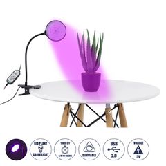 Grow Light Full Spectrum LED Φωτιστικό Ανάπτυξης Φυτών Γλάστρας με 1 Κινούμενη Κεφαλή & Βάση Clip SMD 2835 5W 160° DC 5V IP20 με Dimmer & Timer Εσωτερικού Χώρου για Κάλυψη Επιφάνειας 0.6m x 0.6m Πλήρο
