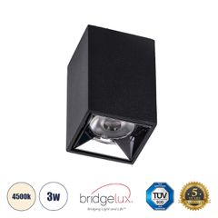 Επιφανειακό LED Spot Downlight TrimLess 3W 420lm 36° AC 220-240V IP20 Μ4.2 x Π4.2 x Υ6.6cm - Μαύρο με Κάτοπτρο Χρωμίου - Φυσικό Λευκό 4500K - Bridgelux High Lumen Chip Gen2 - TÜV Certified Driver - 5