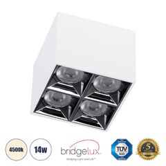 Επιφανειακό LED Spot Downlight TrimLess 14W 1960lm 36° AC 220-240V IP20 Μ8.2 x Π8.2 x Υ6.6cm - Λευκό με Κάτοπτρο Χρωμίου - Φυσικό Λευκό 4500K - Bridgelux High Lumen Chip Gen2 - TÜV Certified Driver -