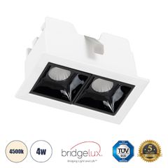 Χωνευτό LED Spot Downlight TrimLess 4W 560lm 36° AC 220-240V IP20 Μ7.5 x Π4.3 x Υ4.5cm - Λευκό με Μαύρο Κάτοπτρο - Φυσικό Λευκό 4500K - Bridgelux High Lumen Chip Gen2 - TÜV Certified Driver - 5 Years