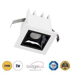 Χωνευτό LED Spot Downlight TrimLess 2W 270lm 36° AC 220-240V IP20 Μ4.3 x Π4.3 x Υ4.5cm - Λευκό με Μαύρο Κάτοπτρο - Θερμό Λευκό 2700K - Bridgelux High Lumen Chip Gen2 - TÜV Certified Driver - 5 Years W