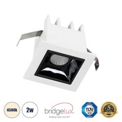 Χωνευτό LED Spot Downlight TrimLess 2W 280lm 36° AC 220-240V IP20 Μ4.3 x Π4.3 x Υ4.5cm - Λευκό με Μαύρο Κάτοπτρο - Φυσικό Λευκό 4500K - Bridgelux High Lumen Chip Gen2 - TÜV Certified Driver - 5 Years