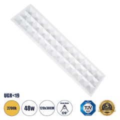 Χωνευτό LED Panel 120x30cm 48W 6960lm 120° CRI≥86Ra UGR<19 Anti-Glare Shield Diffuser AC 220-240V IP44 Μ60 x Π60 x Υ3.3cm - Θερμό Λευκό 2700K - Bridgelux High Lumen Chips - TÜV Certified Driver - 5 Ye