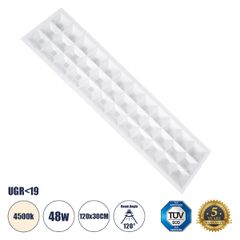Χωνευτό LED Panel 120x30cm 48W 7200lm 120° CRI≥86Ra UGR<19 Anti-Glare Shield Diffuser AC 220-240V IP44 Μ60 x Π60 x Υ3.3cm - Φυσικό Λευκό 4500K - Bridgelux High Lumen Chips - TÜV Certified Driver - 5 Y