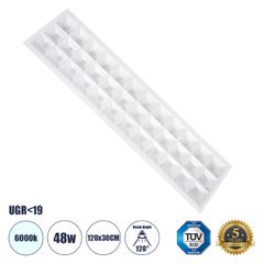 Χωνευτό LED Panel 120x30cm 48W 7440lm 120° CRI≥86Ra UGR<19 Anti-Glare Shield Diffuser AC 220-240V IP44 Μ60 x Π60 x Υ3.3cm - Ψυχρό Λευκό 6000K - Bridgelux High Lumen Chips - TÜV Certified Driver - 5 Ye