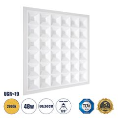 Χωνευτό LED Panel 60x60cm 48W 6960lm 120° CRI≥86Ra UGR<19 Anti-Glare Shield Diffuser AC 220-240V IP44 Μ60 x Π60 x Υ3.3cm - Θερμό Λευκό 2700K - Bridgelux High Lumen Chips - TÜV Certified Driver - 5 Yea