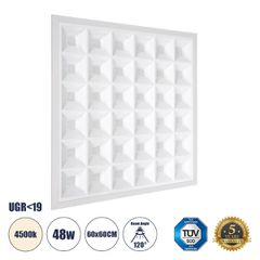 Χωνευτό LED Panel 60x60cm 48W 7200lm 120° CRI≥86Ra UGR<19 Anti-Glare Shield Diffuser AC 220-240V IP44 Μ60 x Π60 x Υ3.3cm - Φυσικό Λευκό 4500K - Bridgelux High Lumen Chips - TÜV Certified Driver - 5 Ye