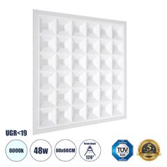 Χωνευτό LED Panel 60x60cm 48W 7440lm 120° CRI≥86Ra UGR<19 Anti-Glare Shield Diffuser AC 220-240V IP44 Μ60 x Π60 x Υ3.3cm - Ψυχρό Λευκό 6000K - Bridgelux High Lumen Chips - TÜV Certified Driver - 5 Yea