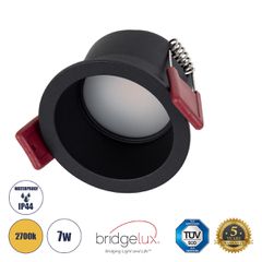Χωνευτό LED Spot Downlight TrimLess Μπάνιου & WC Φ6.6cm 7W 700lm 45° AC 220-240V IP44 Φ6.6 x Υ5.3cm - Στρόγγυλο - Μαύρο - Θερμό Λευκό 2700K - Bridgelux COB - TÜV Certified Driver - 5 Years Warranty