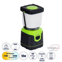 Αυτόνομο Επαναφορτιζόμενο Φανάρι Camping LED 10W με Εναλλαγή Χρωμάτων & Επαναφορτιζόμενη Μπαταρία 18650 4400mAh Li-ion - Power Bank - Αδιάβροχο IP54 Θερμό Λευκό 2700K - Ψυχρό Λευκό 6000K Μ18.5 x Π9 x
