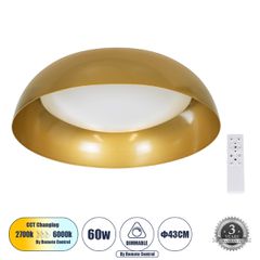 Πλαφονιέρα Οροφής LED CCT 60W 6900lm 120° AC 220-240V - Εναλλαγή Φωτισμού μέσω Τηλεχειριστηρίου All In One Ψυχρό 6000k+Φυσικό 4500k+Θερμό 2700k Dimmable Φ43cm - Χρυσό - 3 Years Warranty
