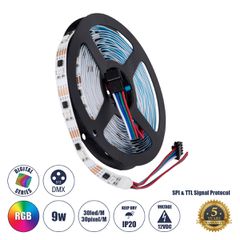 Ψηφιακή Ταινία LED SMD 5050 9W/m 30LED/m 30PIXEL/m SPI/TTL Protocol IC TM1908 720lm/m 120° DC 12V IP20 RGB - Λευκό Σώμα - Μ5000 x Π10 x Υ2mm - Συσκευασία 5 Μέτρων - 5 Χρόνια Εγγύηση