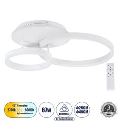 Φωτιστικό Οροφής Δαχτυλίδι-Κύκλος LED CCT 67W 8107lm 360° AC 220-240V - Εναλλαγή Φωτισμού μέσω Τηλεχειριστηρίου All In One Ψυχρό 6000k+Φυσικό 4500k+Θερμό 2700k Dimmable Φ25+40cm+BackLight - Λευκό - 3