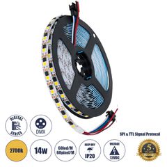 Ψηφιακή Ταινία LED SMD 5050 14.4W/m 60LED/m 60PIXEL/m SPI/TTL Protocol IC TM1908 1296lm/m 120° DC 12V IP20 Θερμό Λευκό 2700K - Λευκό Σώμα - Μ5000 x Π10 x Υ2mm - Συσκευασία 5 Μέτρων - 5 Χρόνια Εγγύηση